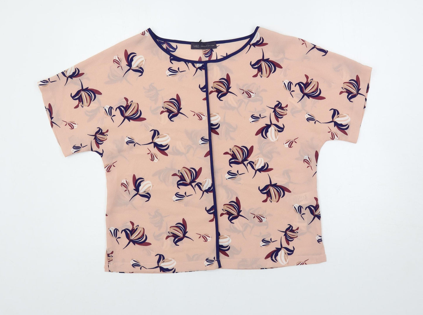 Marks and Spencer Womens Pink Floral Polyester Basic Blouse Size 10 Round Neck