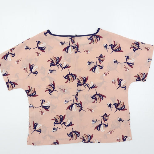 Marks and Spencer Womens Pink Floral Polyester Basic Blouse Size 10 Round Neck
