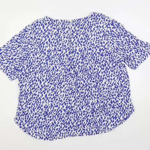 Marks and Spencer Womens Blue Animal Print Linen Basic Blouse Size 18 Boat Neck