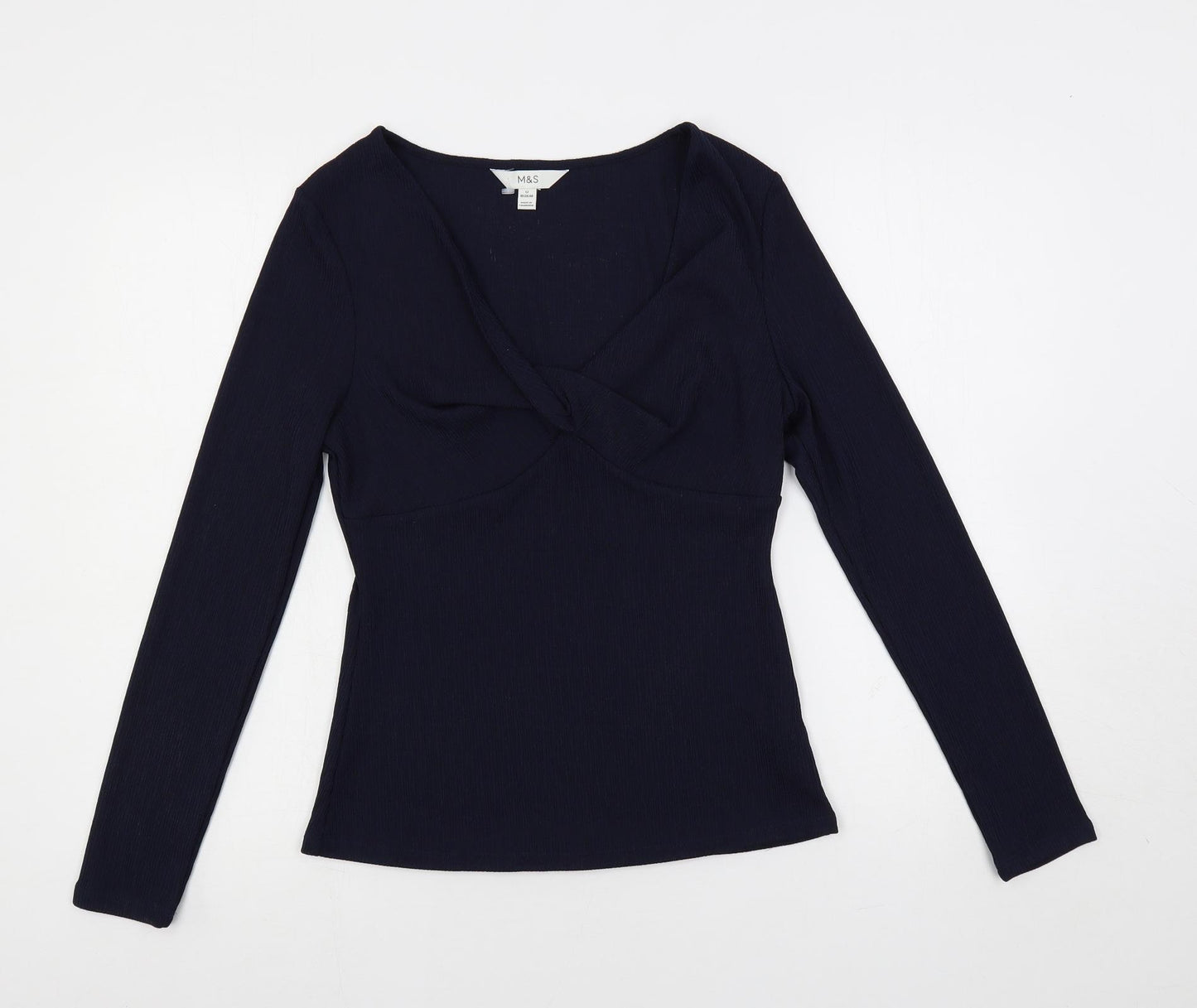 Marks and Spencer Womens Blue Polyester Basic Blouse Size 12 V-Neck - Front Detail