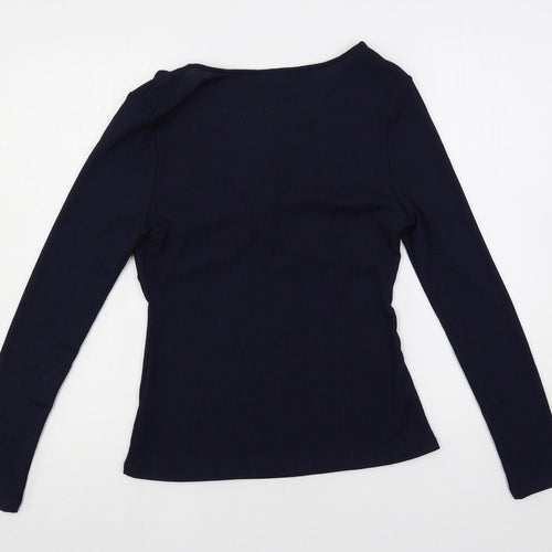 Marks and Spencer Womens Blue Polyester Basic Blouse Size 12 V-Neck - Front Detail
