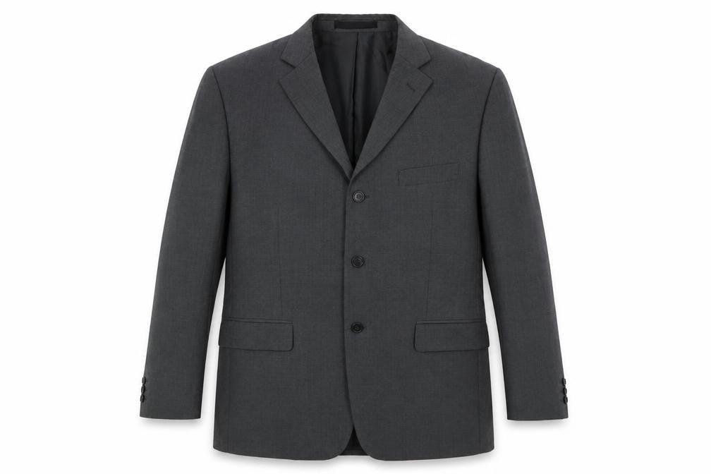 Front view of Marks & Spencer men’s grey polyester jacket suit jacket, size 42, regular