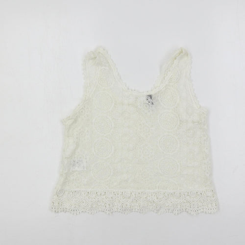 Divided by H&M Womens Ivory Cotton Basic Tank Size 8 Scoop Neck