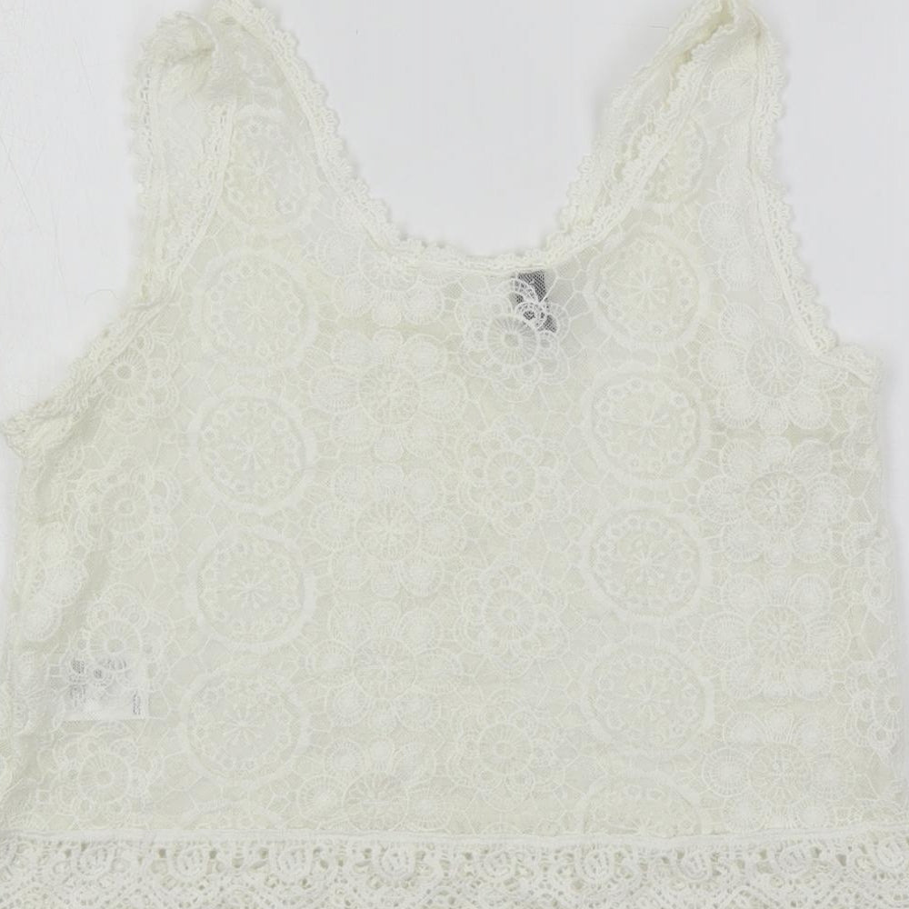 Divided by H&M Womens Ivory Cotton Basic Tank Size 8 Scoop Neck