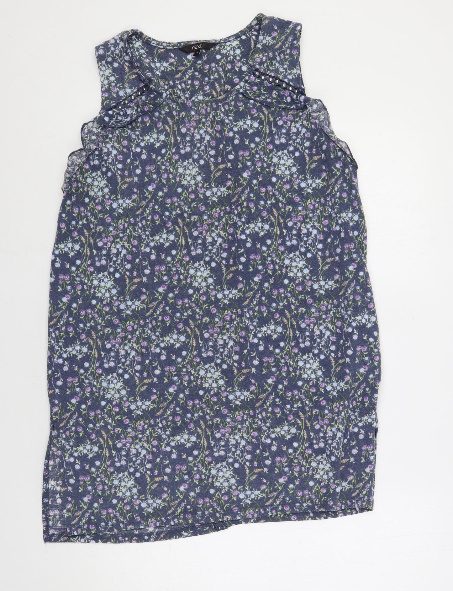 NEXT Womens Blue Floral Polyester Tunic Blouse Size 16 Round Neck - Studded