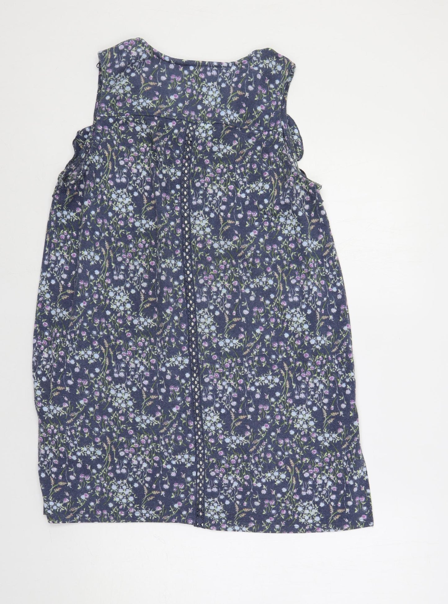 NEXT Womens Blue Floral Polyester Tunic Blouse Size 16 Round Neck - Studded