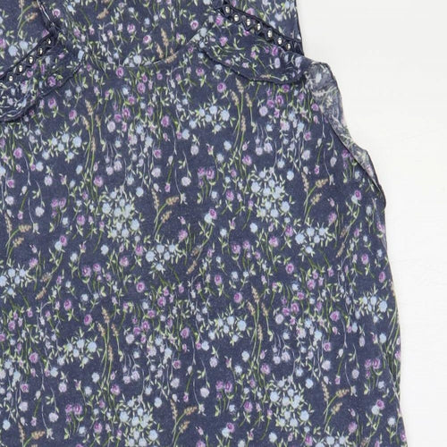 NEXT Womens Blue Floral Polyester Tunic Blouse Size 16 Round Neck - Studded