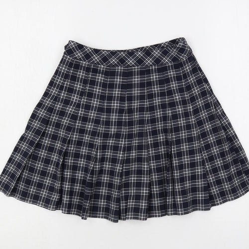 H&M Womens Blue Plaid Polyester Mini Skirt Size 4 Zip