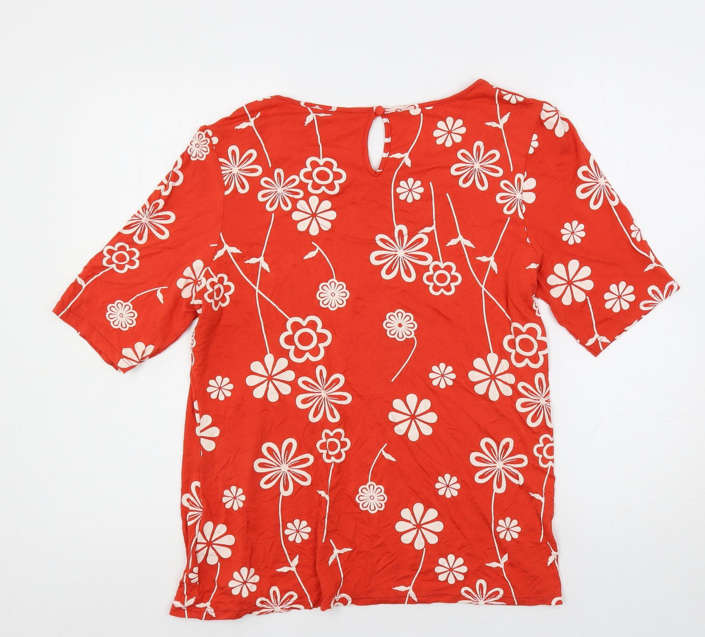 NEXT Womens Red Floral Viscose Basic T-Shirt Size 18 Boat Neck