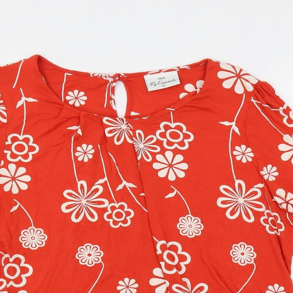 NEXT Womens Red Floral Viscose Basic T-Shirt Size 18 Boat Neck