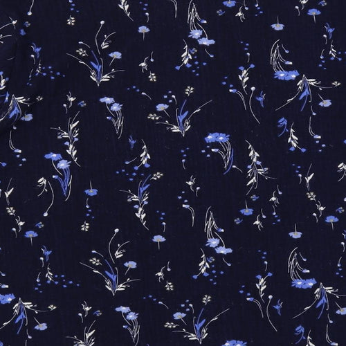 Classic Womens Blue Floral Polyester Basic Blouse Size 18 Round Neck