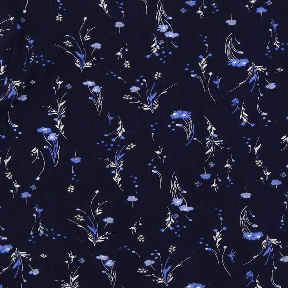 Classic Womens Blue Floral Polyester Basic Blouse Size 18 Round Neck