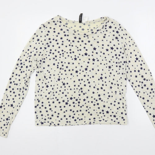 H&M Womens Ivory Boat Neck Geometric Polyester Pullover Jumper Size S - Star Print
