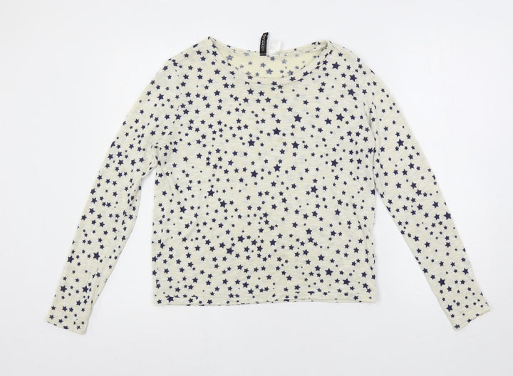 H&M Womens Ivory Boat Neck Geometric Polyester Pullover Jumper Size S - Star Print