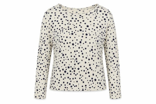 Front view of H&M women’s ivory boat neck geometric polyester jumper, size S, - star print