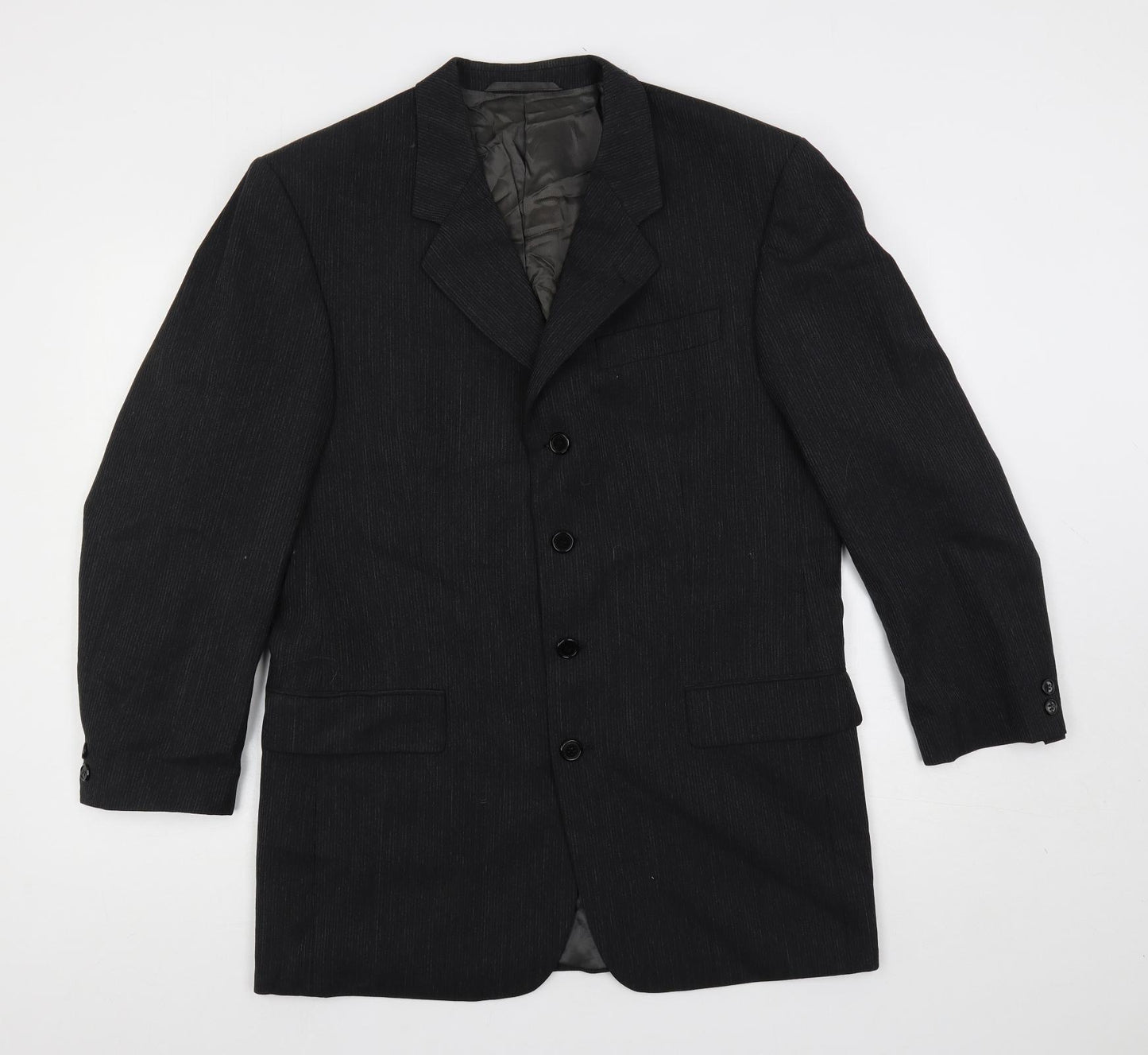 James Barry Mens Grey Striped Polyester Jacket Suit Jacket Size 42 Regular