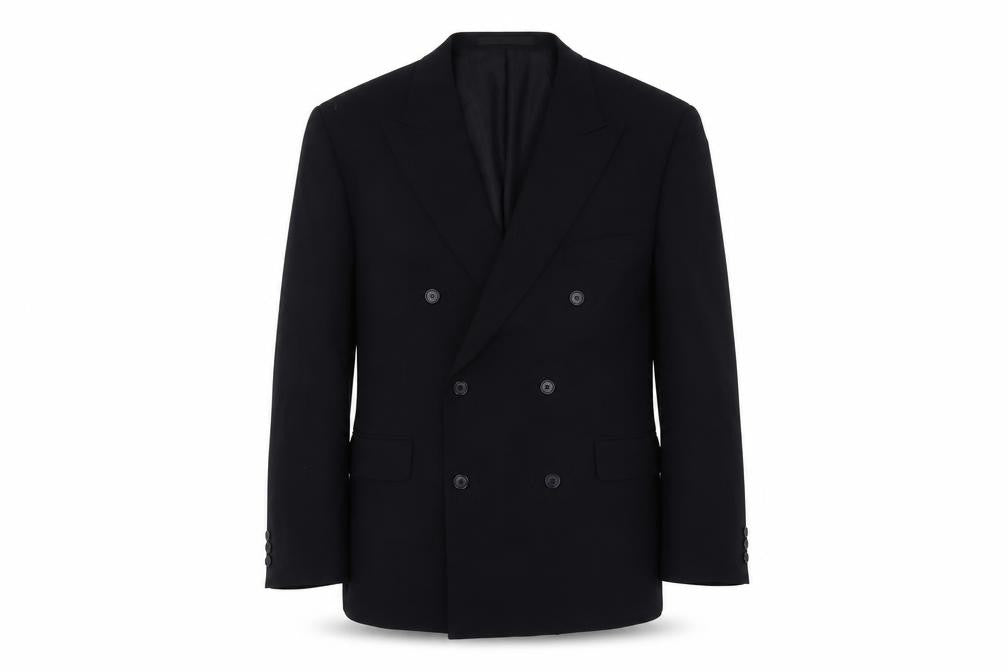 Front view of Marks & Spencer men’s blue polyester jacket suit jacket, size 44, regular