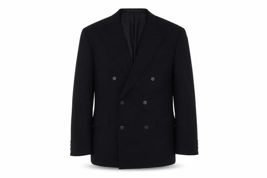 Front view of Marks & Spencer men’s blue polyester jacket suit jacket, size 44, regular