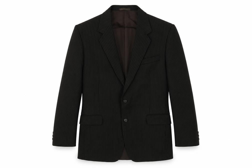 Front view of Hornes men’s brown striped wool jacket suit jacket, size 40, regular