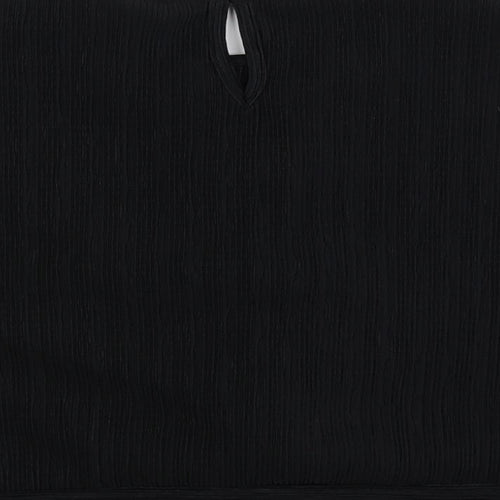 Zara Girls Black Polyester Basic Blouse Size 9 Years Crew Neck Button - Textured