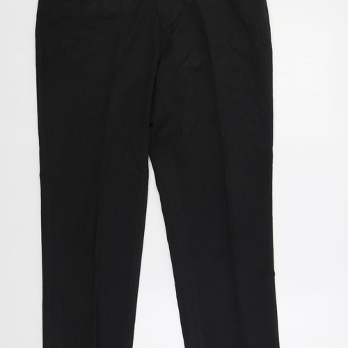 NEXT Mens Black Striped Polyester Dress Pants Trousers Size 34 in L29 in Regular Button