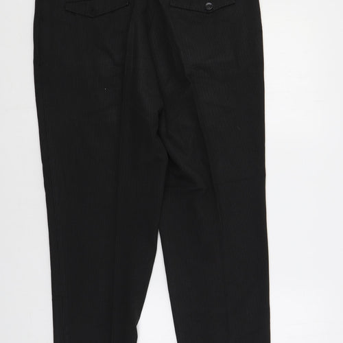 NEXT Mens Black Striped Polyester Dress Pants Trousers Size 34 in L29 in Regular Button