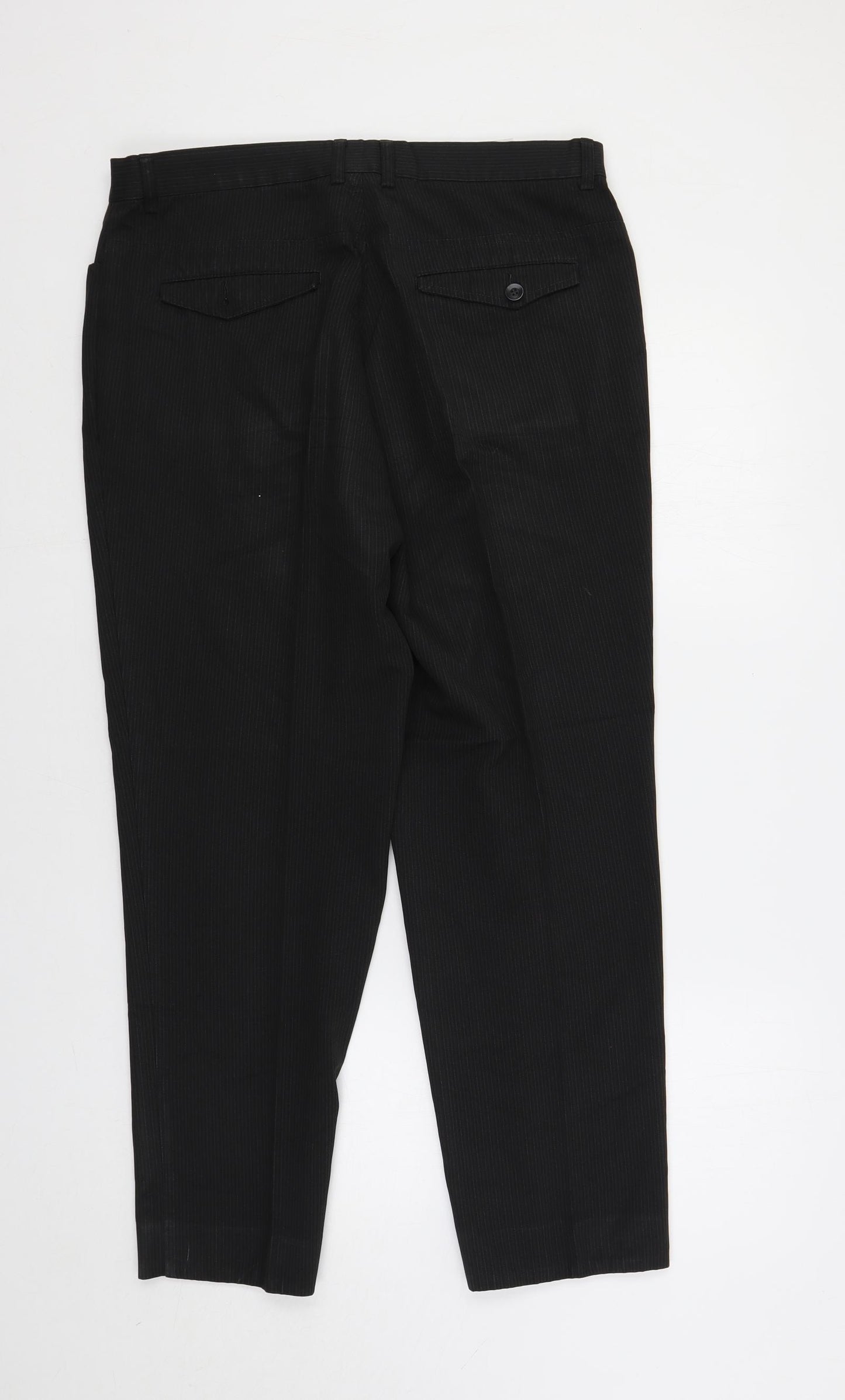 NEXT Mens Black Striped Polyester Dress Pants Trousers Size 34 in L29 in Regular Button