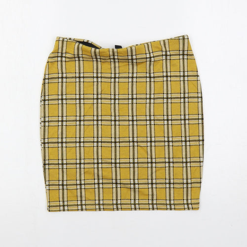 New Look Womens Yellow Plaid Polyester Mini Skirt Size 10 - Elastic Waist