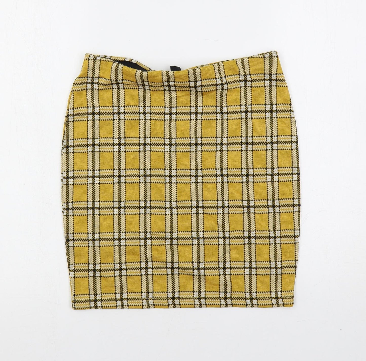 New Look Womens Yellow Plaid Polyester Mini Skirt Size 10 - Elastic Waist