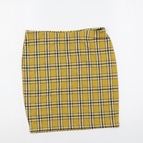 New Look Womens Yellow Plaid Polyester Mini Skirt Size 10 - Elastic Waist