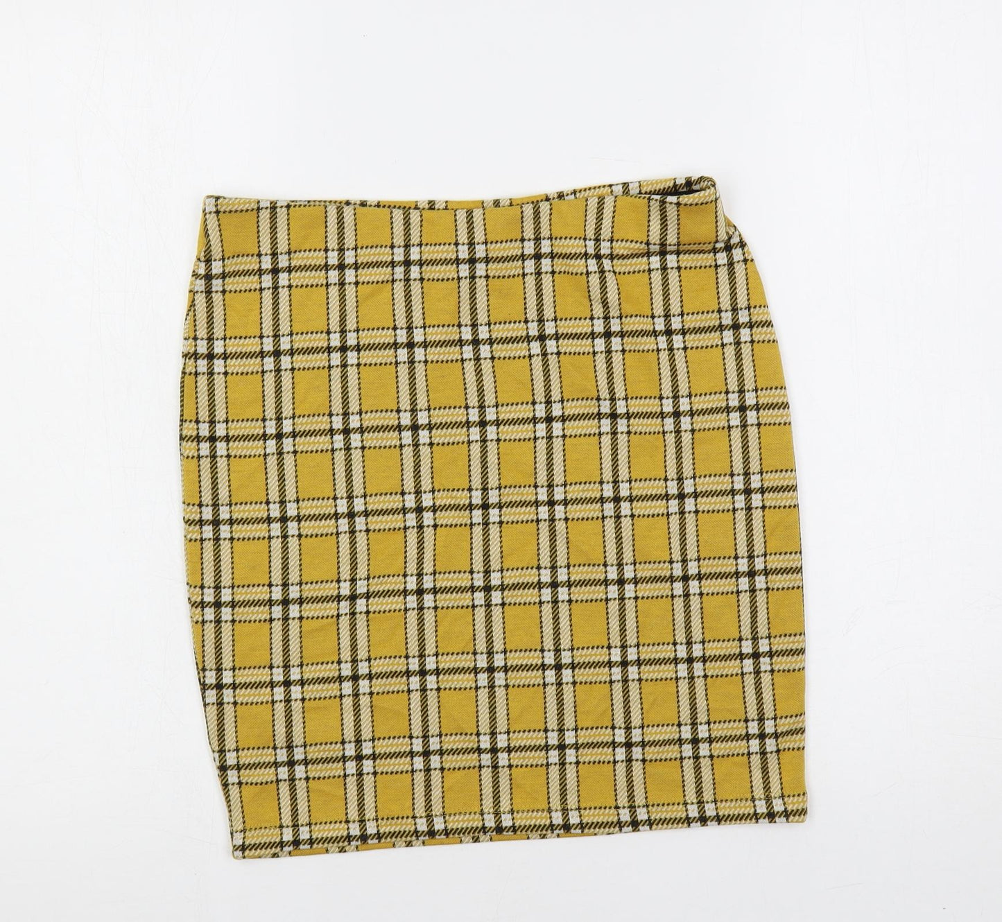 New Look Womens Yellow Plaid Polyester Mini Skirt Size 10 - Elastic Waist