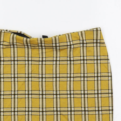 New Look Womens Yellow Plaid Polyester Mini Skirt Size 10 - Elastic Waist