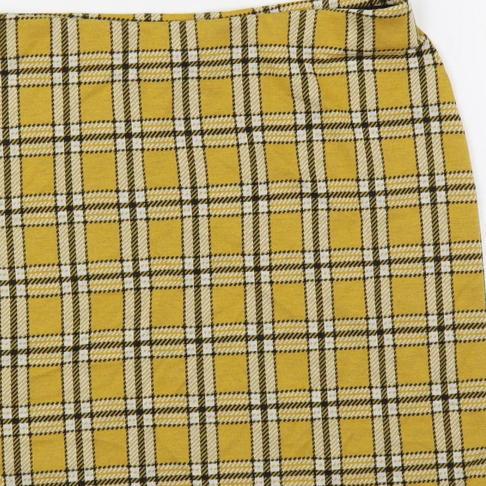 New Look Womens Yellow Plaid Polyester Mini Skirt Size 10 - Elastic Waist