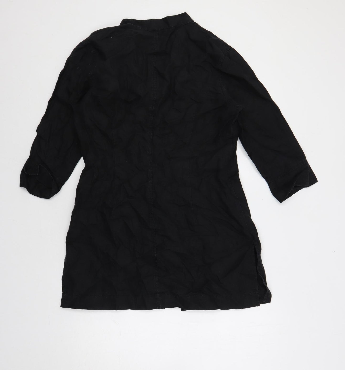 Wallis Womens Black Linen Tunic Button-Up Size 12 Collared