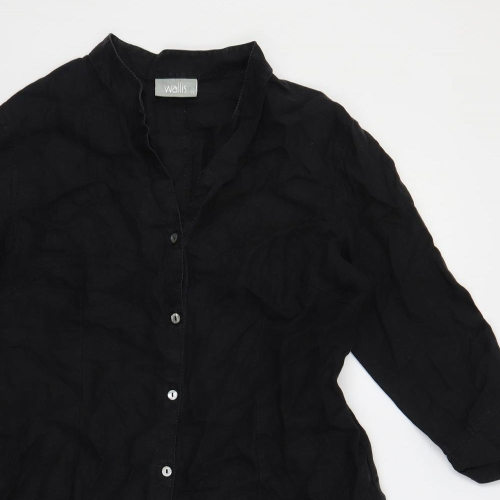 Wallis Womens Black Linen Tunic Button-Up Size 12 Collared