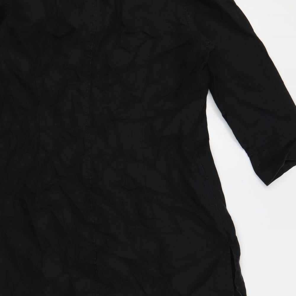 Wallis Womens Black Linen Tunic Button-Up Size 12 Collared