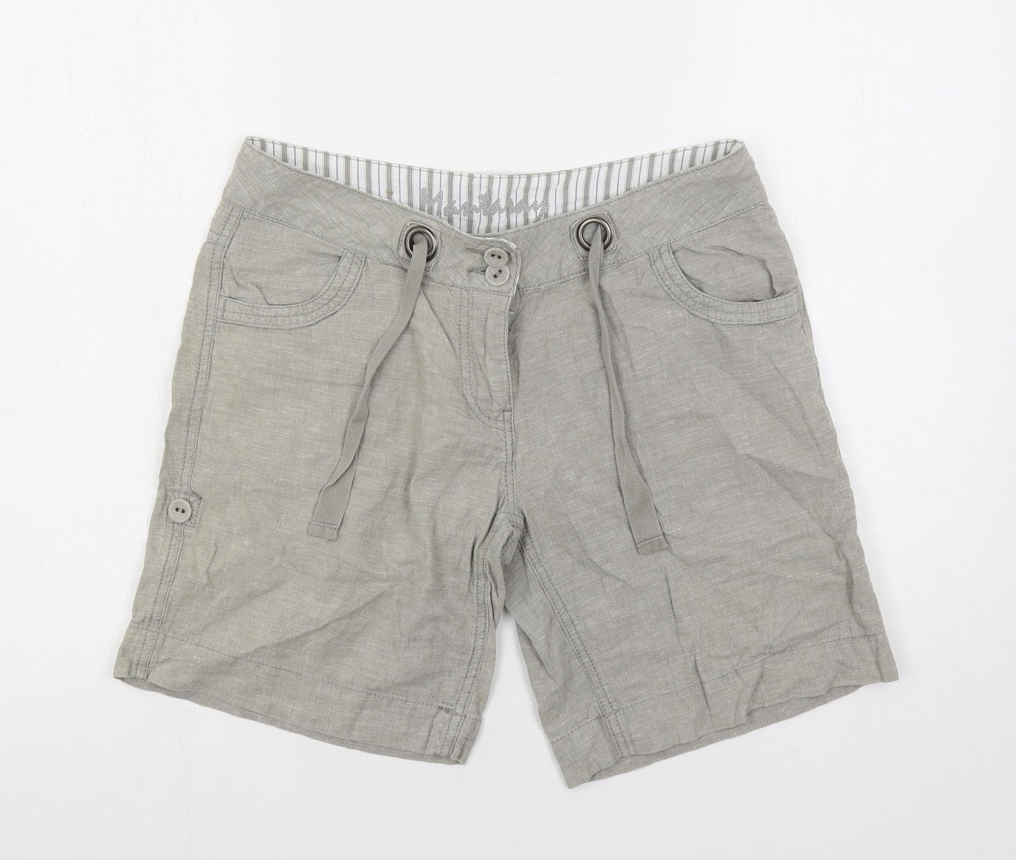 Mantaray Womens Beige Linen Basic Shorts Size 10 L8 in Regular Button - Adjustable Waist