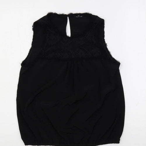 River Island Womens Black Polyester Basic Blouse Size 12 Round Neck - Lace Detail