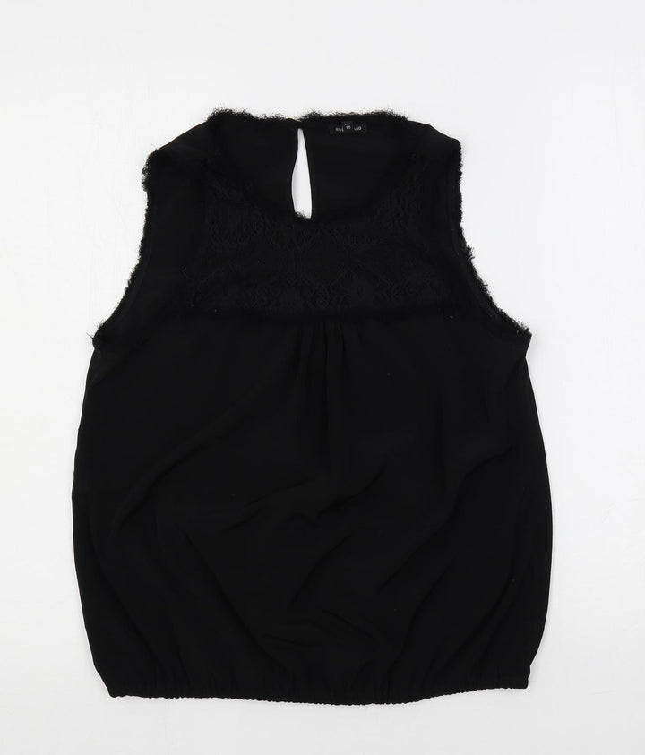 River Island Womens Black Polyester Basic Blouse Size 12 Round Neck - Lace Detail