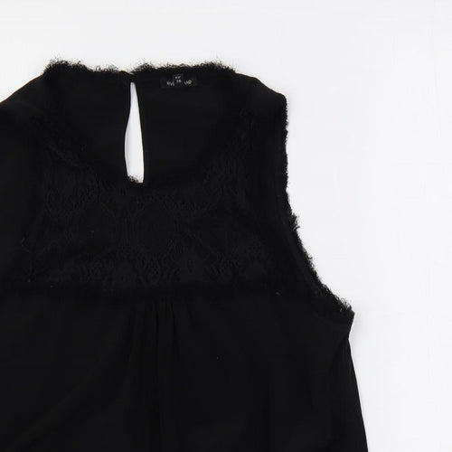 River Island Womens Black Polyester Basic Blouse Size 12 Round Neck - Lace Detail