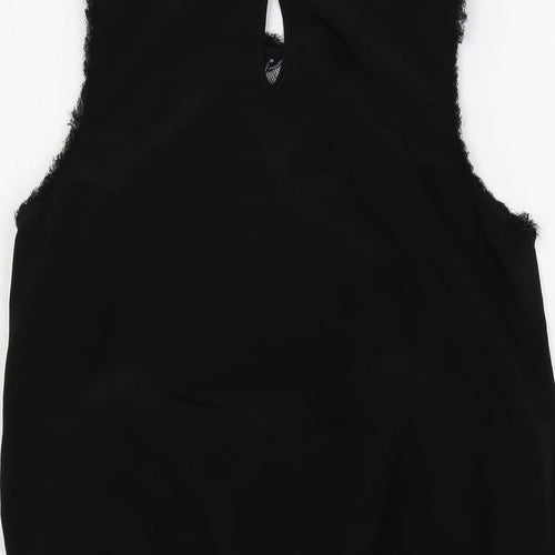 River Island Womens Black Polyester Basic Blouse Size 12 Round Neck - Lace Detail