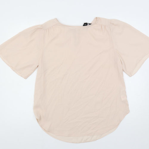New Look Womens Pink Polyester Basic Blouse Size 14 Round Neck - Flare Sleeve