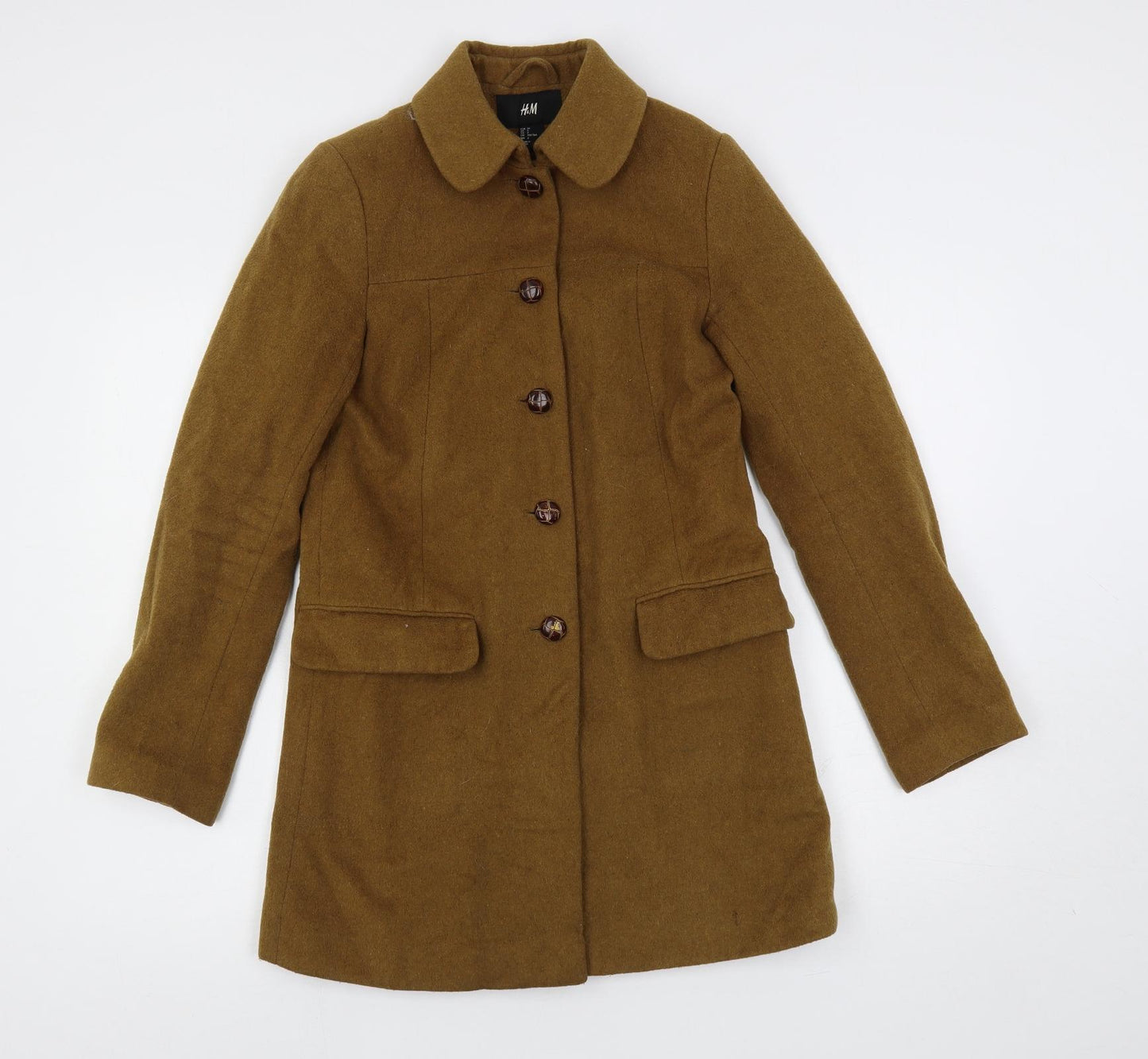 H&M Womens Brown Pea Coat Coat Size 4 Button