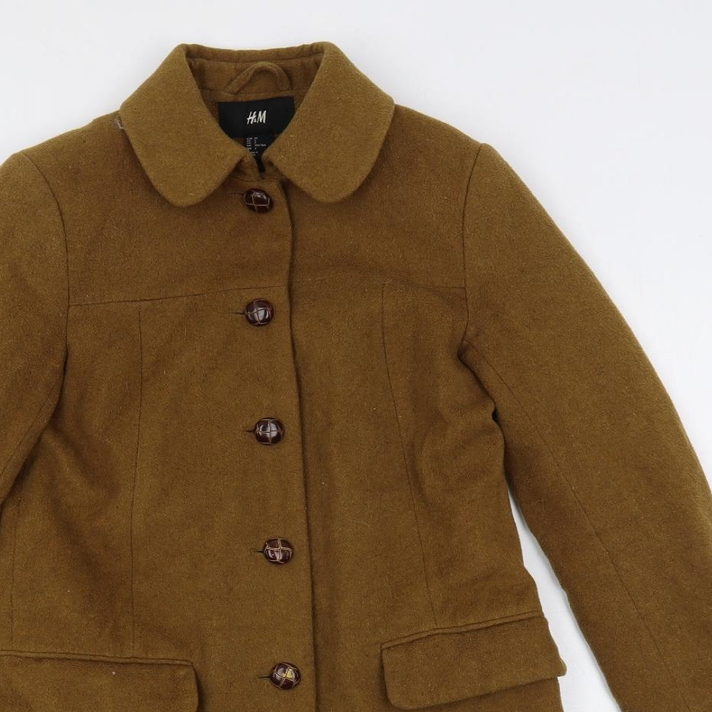 H&M Womens Brown Pea Coat Coat Size 4 Button