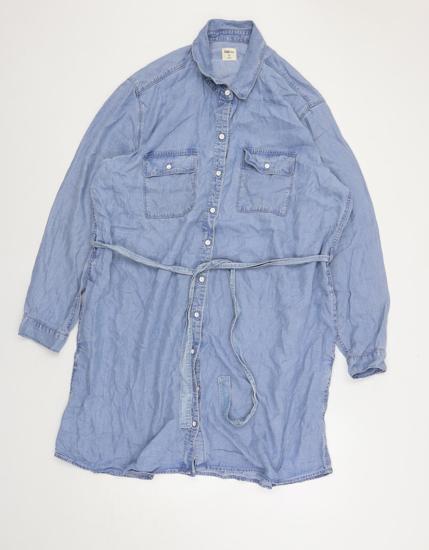 Gap Womens Blue Lyocell Shirt Dress Size 2XL Collared Button - Belted
