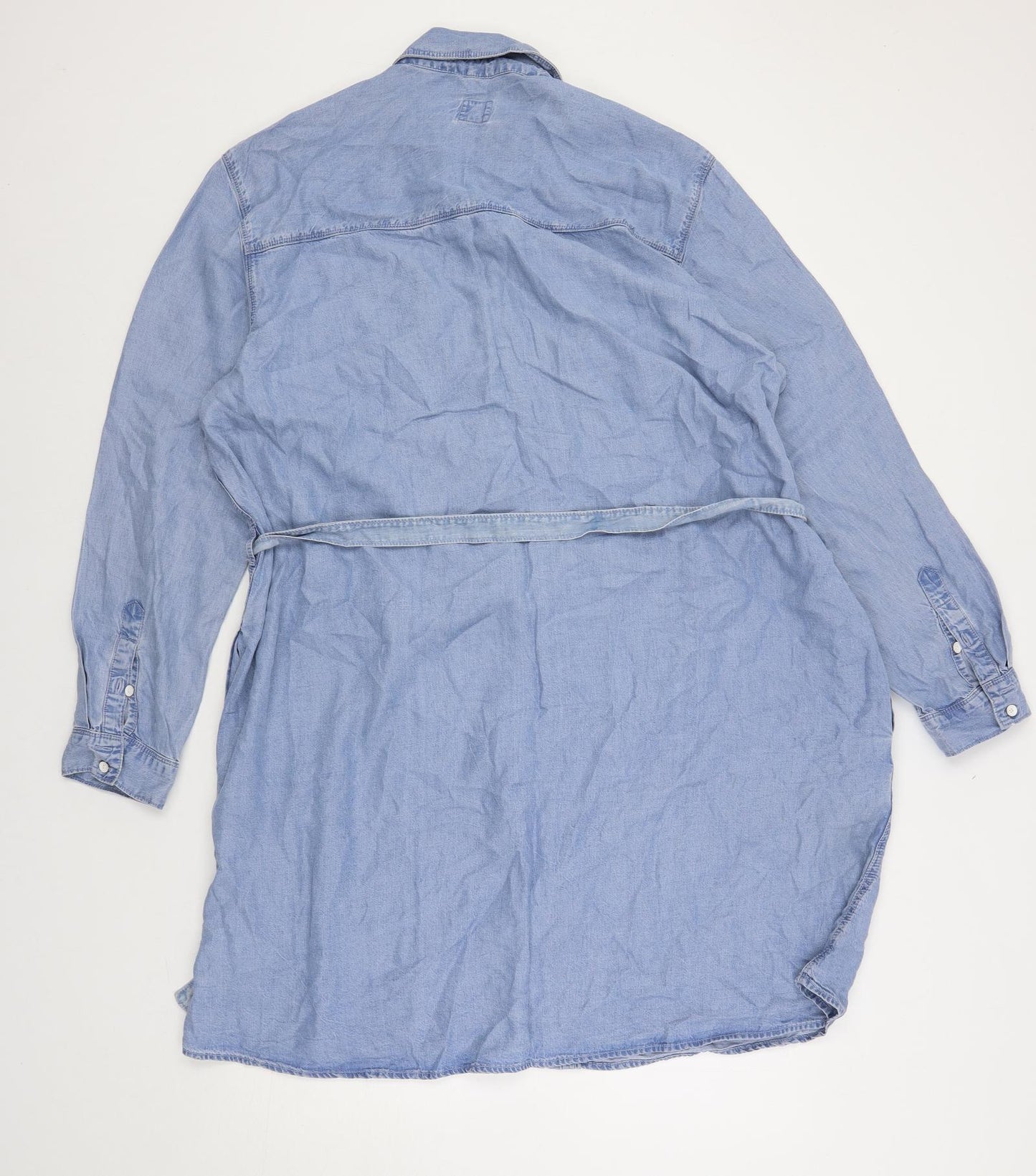 Gap Womens Blue Lyocell Shirt Dress Size 2XL Collared Button - Belted