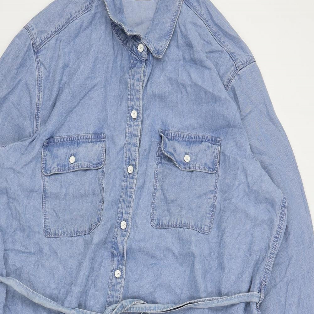 Gap Womens Blue Lyocell Shirt Dress Size 2XL Collared Button - Belted