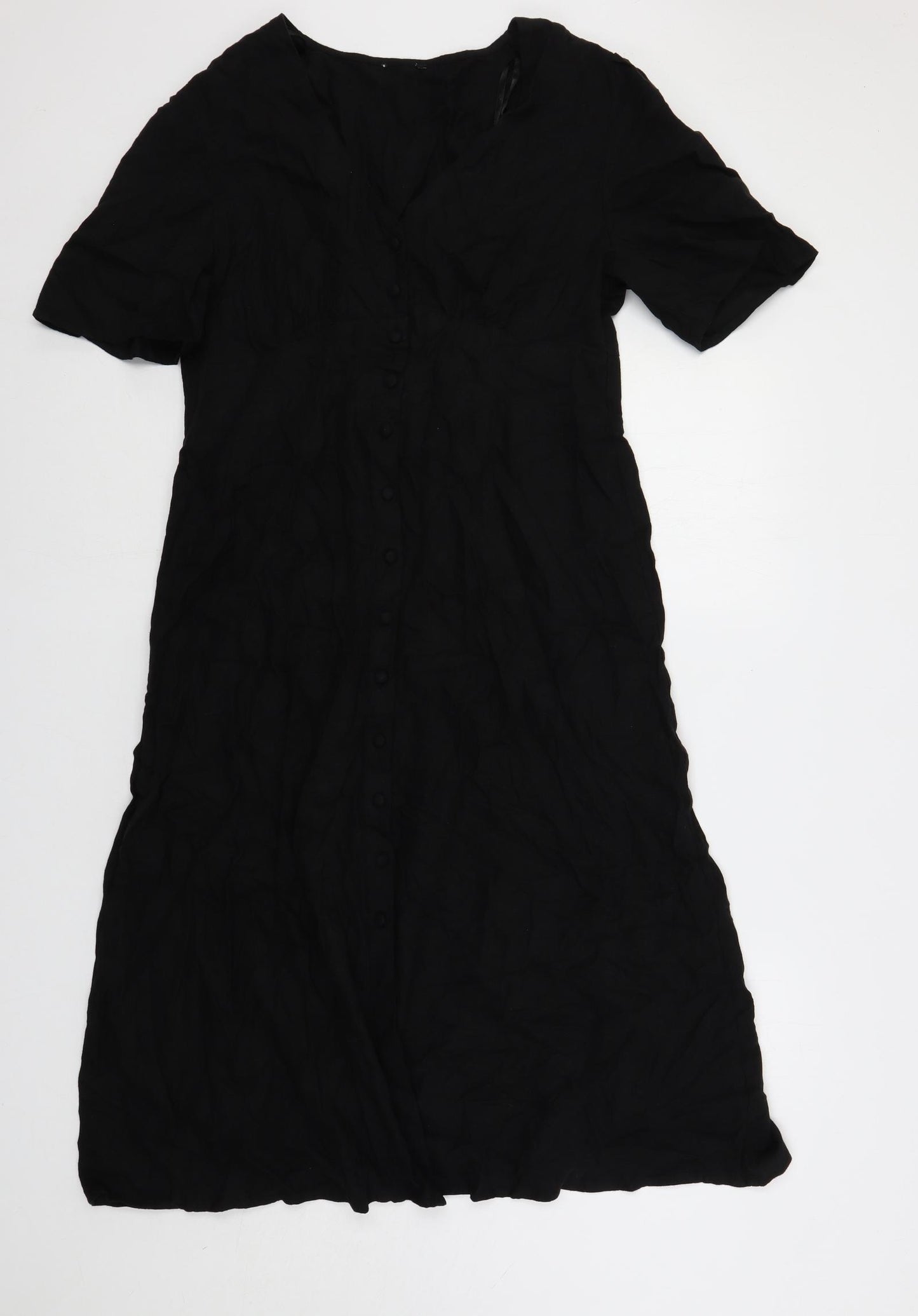 Nobody's Child Womens Black Linen A-Line Size 16 V-Neck Button