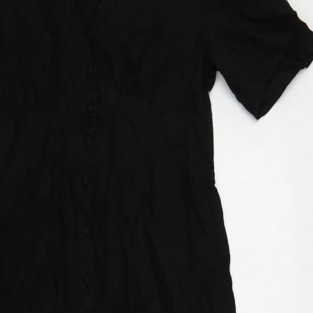 Nobody's Child Womens Black Linen A-Line Size 16 V-Neck Button