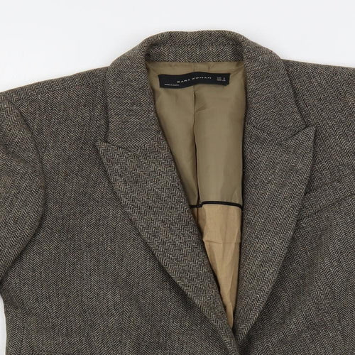 Zara Womens Brown Herringbone Jacket Blazer Size S Button